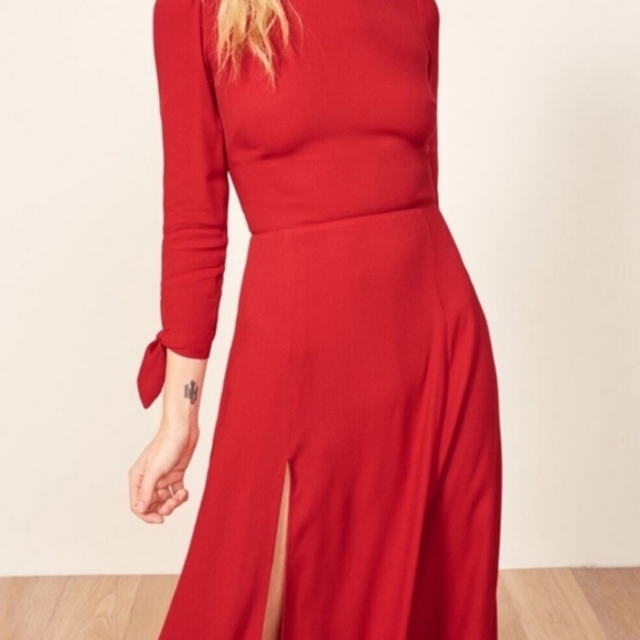 Reformation Zelda Dress Midi Length Red Size 0 New - Picture 12 of 12